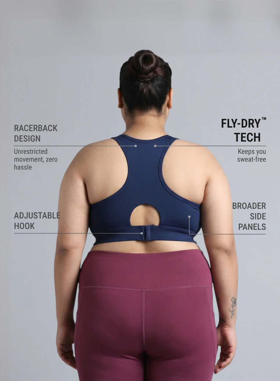 Women's Blue Racer Back Hook Running High Support Plus Size Sports Bra - Image 6