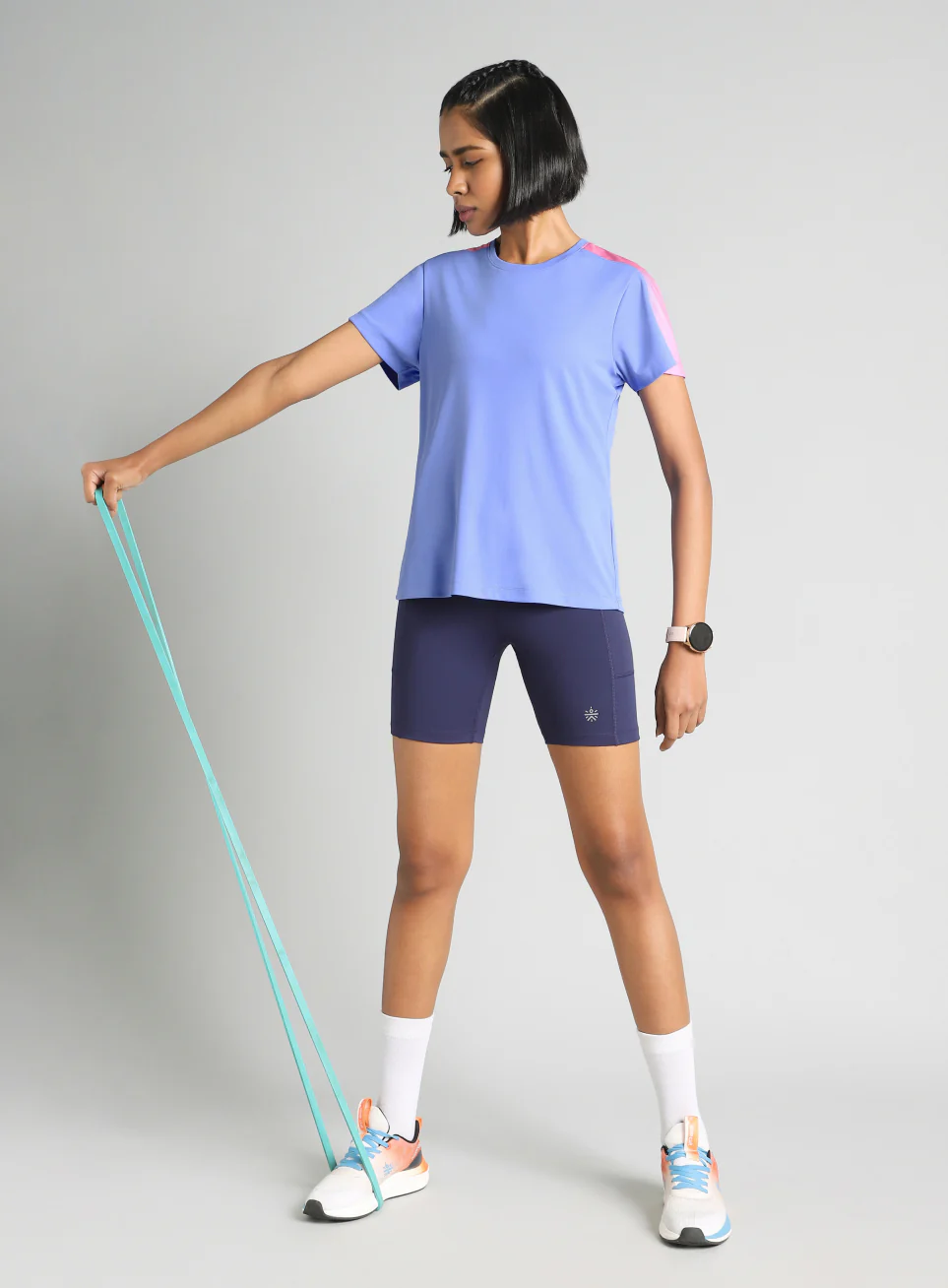 Women's Blue Shoulder Pop Active T-Shirt - Image 2