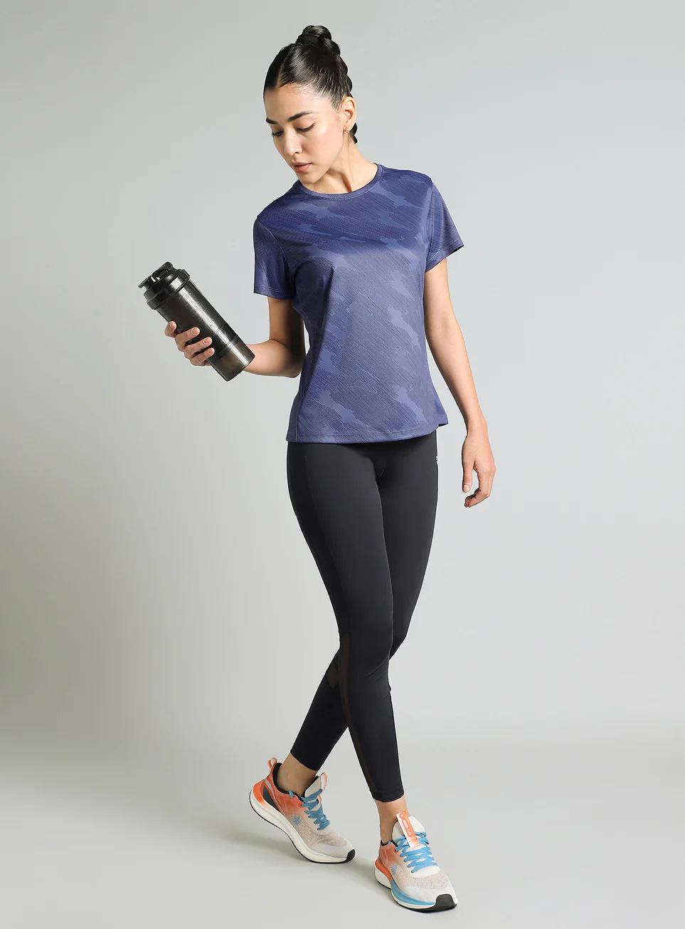 Women's Blue Urban Camo Running T-shirt - Image 3