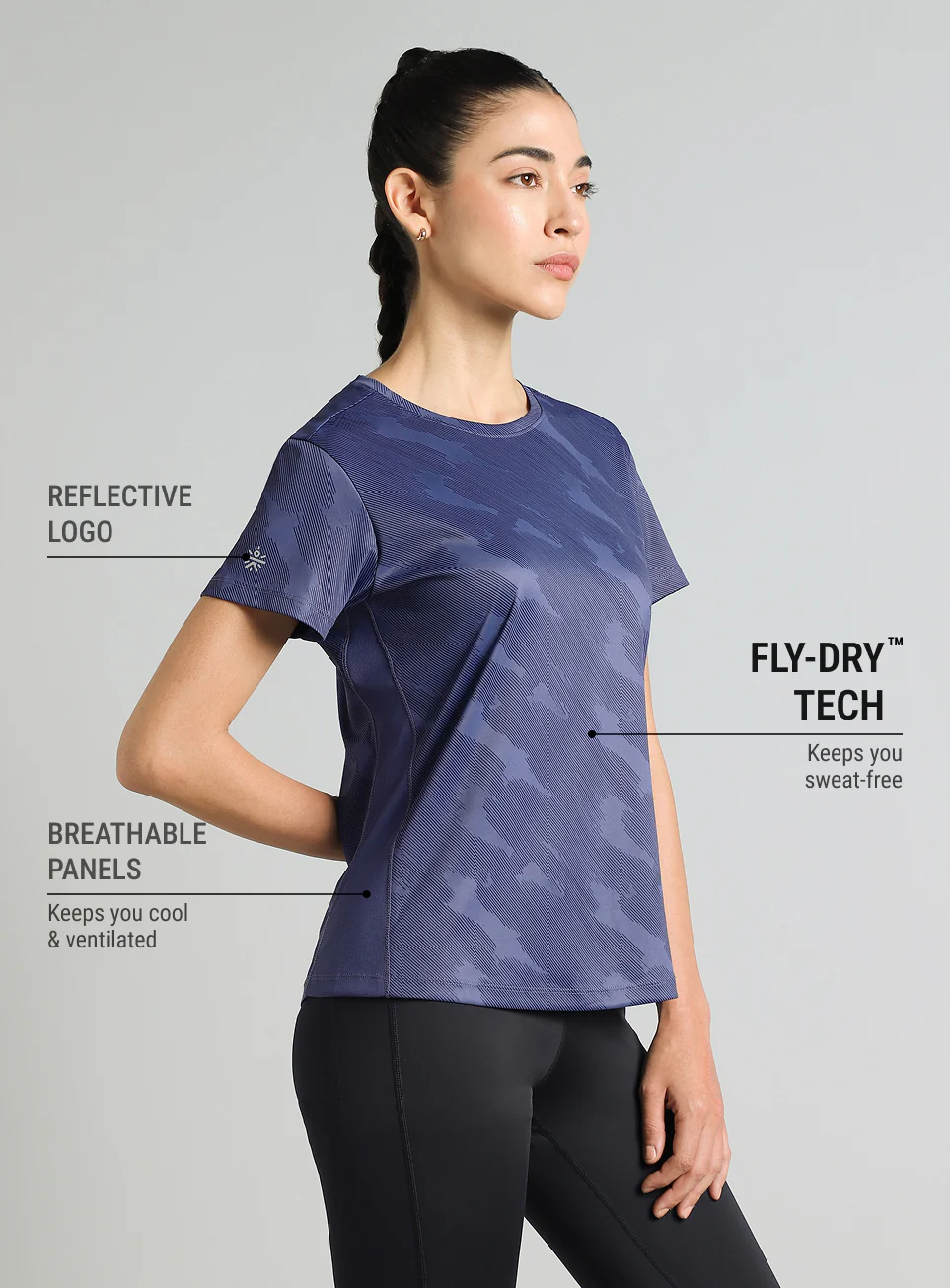 Women's Blue Urban Camo Running T-shirt - Image 5