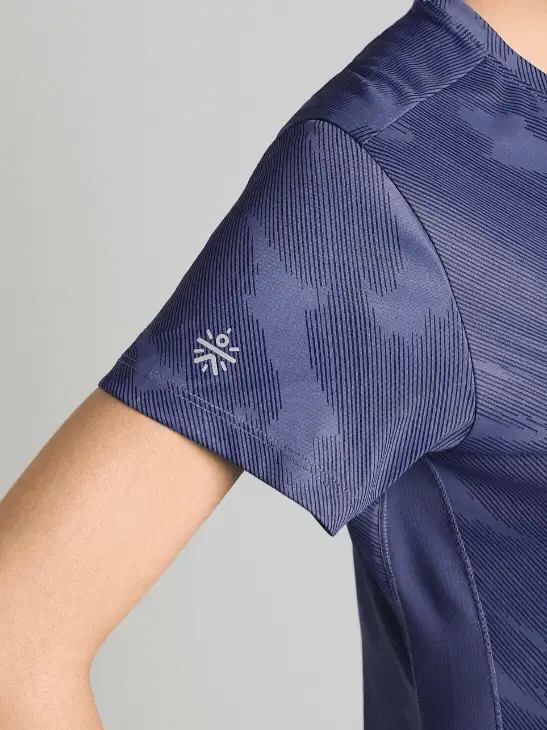 Women's Blue Urban Camo Running T-shirt - Image 7