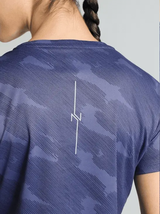 Women's Blue Urban Camo Running T-shirt - Image 8
