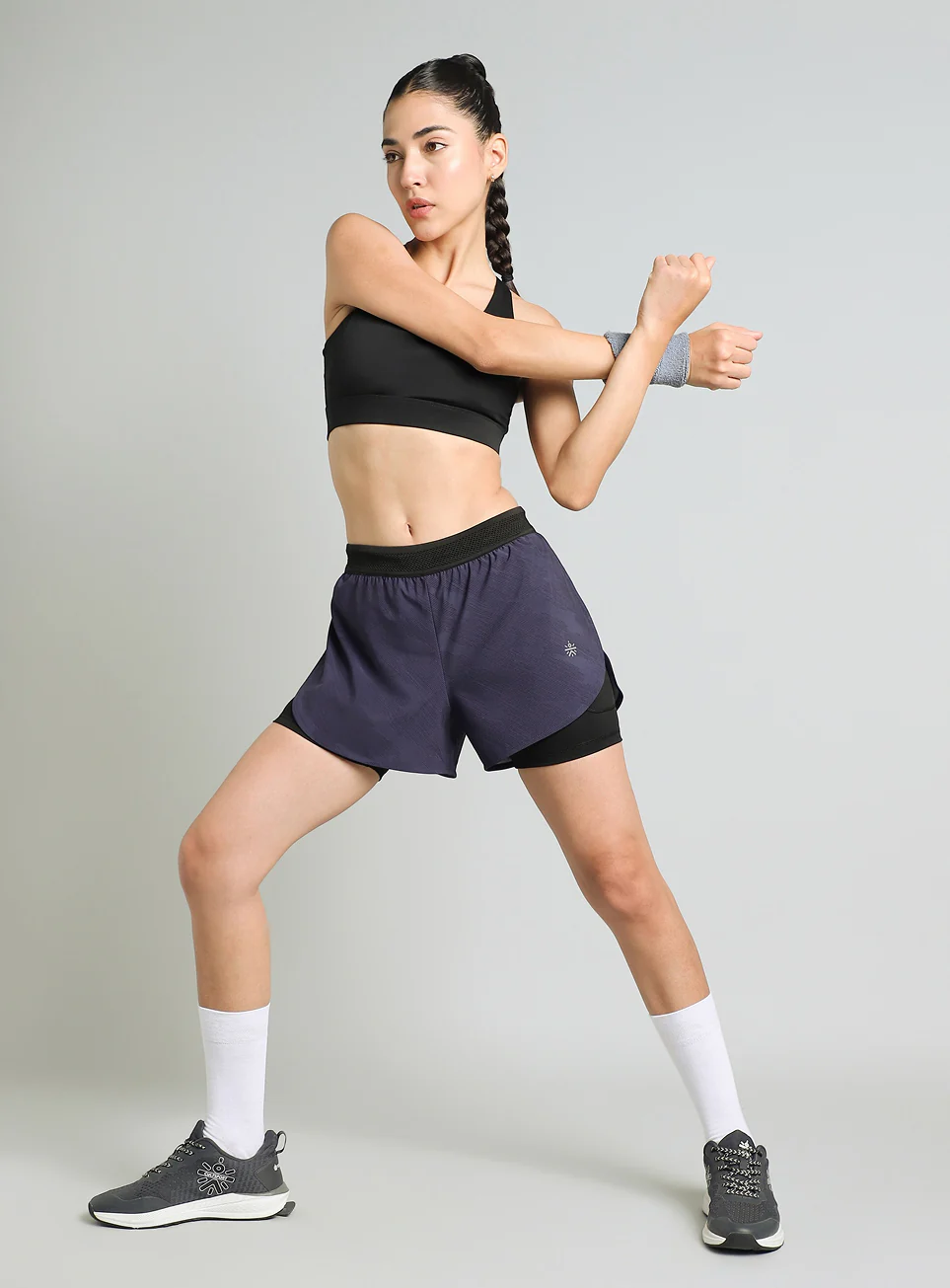 Women's Blue Urban Camo Shorts with Inbuilt Tights - Image 2