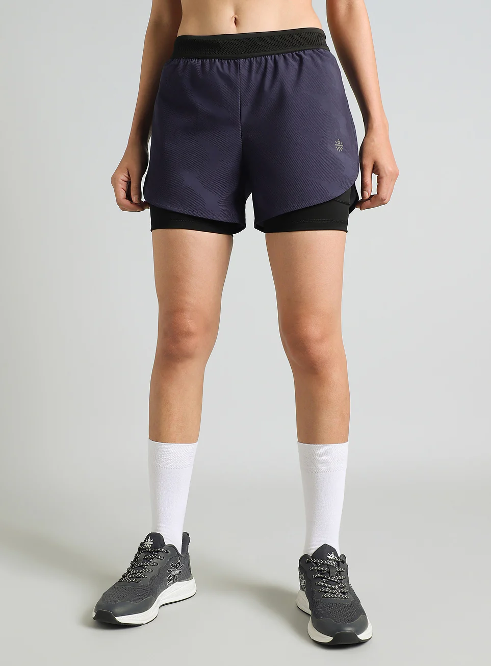 Women's Blue Urban Camo Shorts with Inbuilt Tights - Image 4