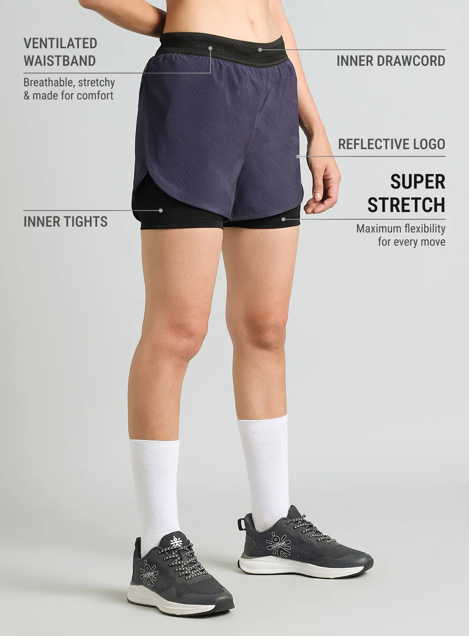 Women's Blue Urban Camo Shorts with Inbuilt Tights - Image 5