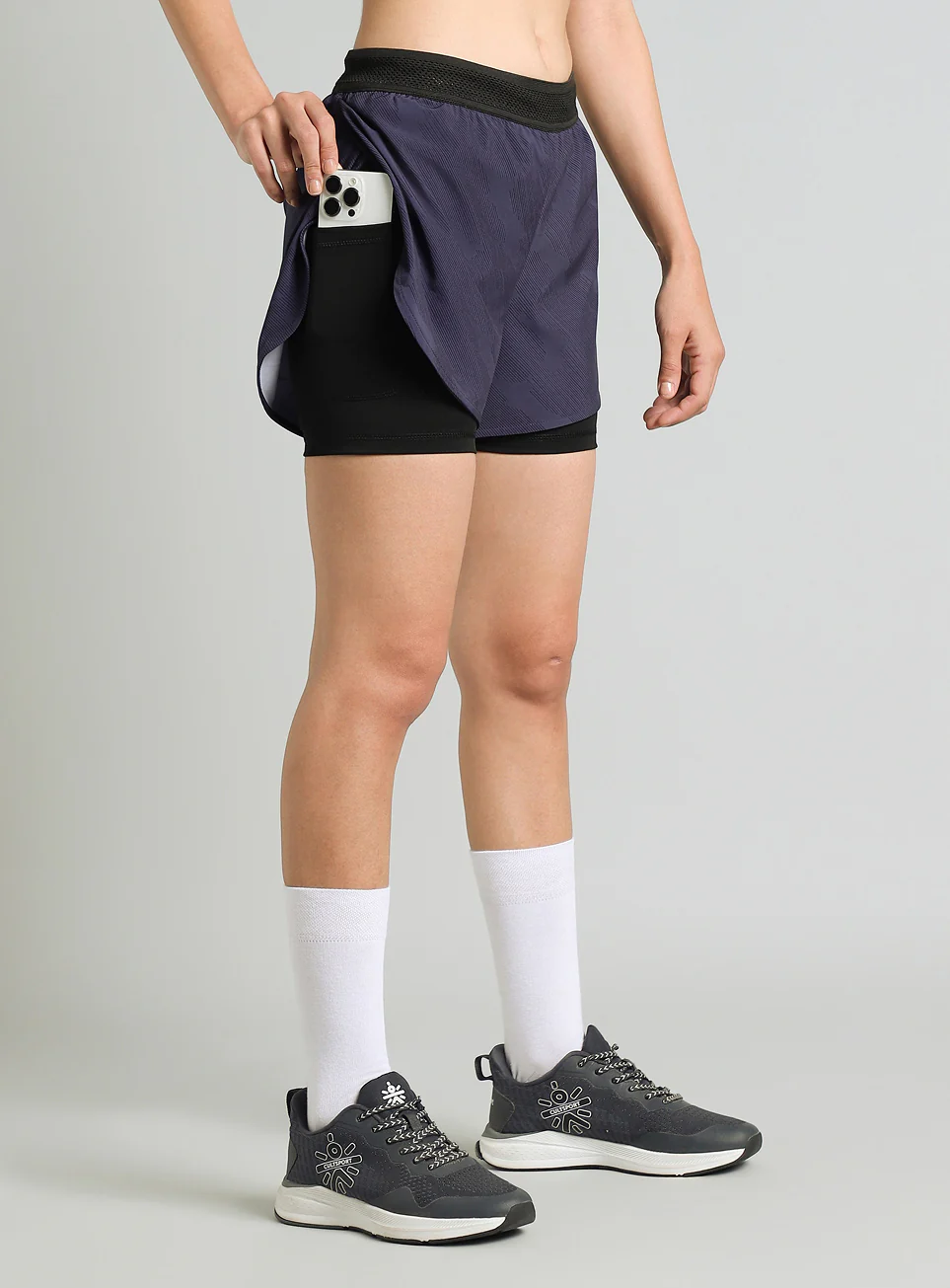 Women's Blue Urban Camo Shorts with Inbuilt Tights - Image 7