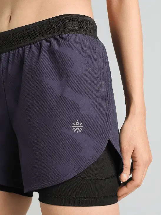 Women's Blue Urban Camo Shorts with Inbuilt Tights - Image 8