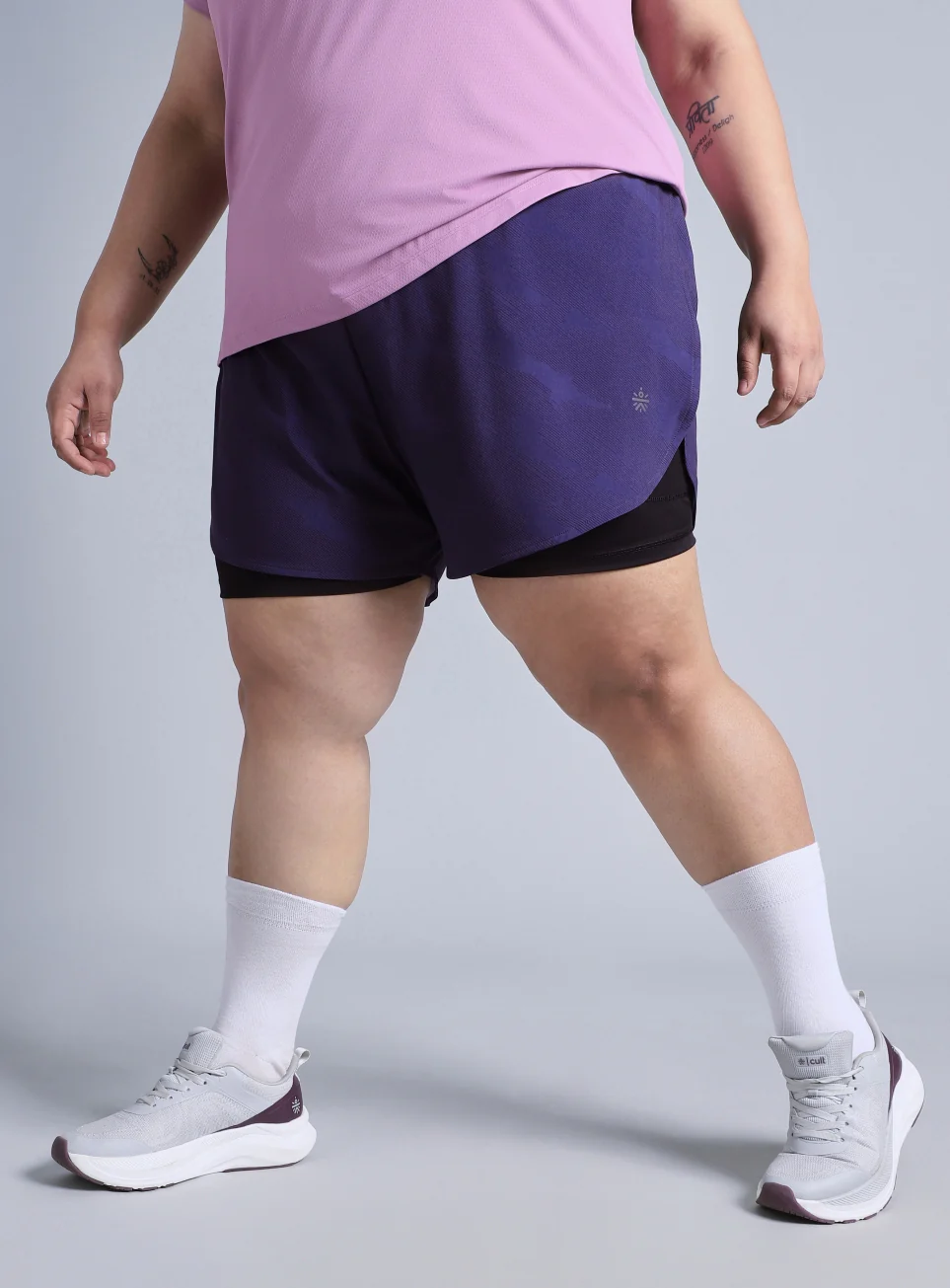 Women's Blue Urban Camo Shorts with Inner Tight Plus Size Shorts