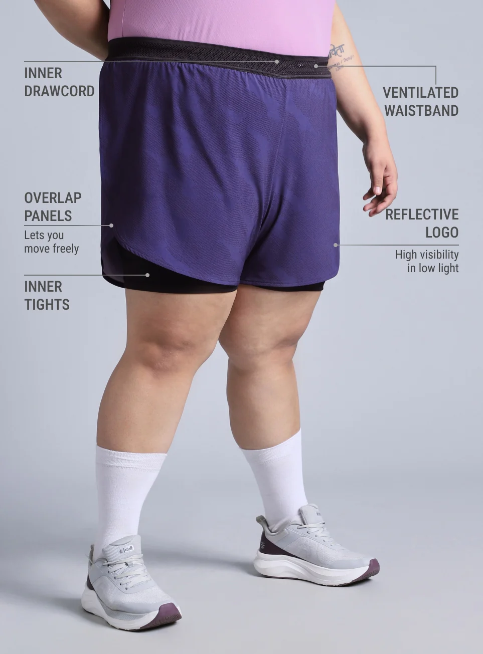 Women's Blue Urban Camo Shorts with Inner Tight Plus Size Shorts - Image 5