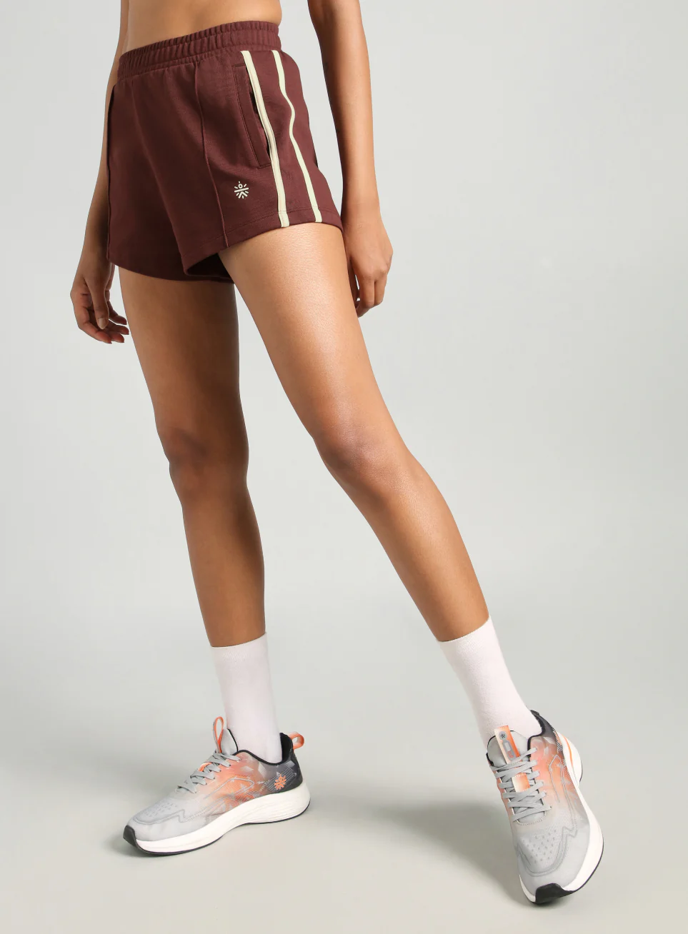 Women's Brown Contrast Power Tape Shorts