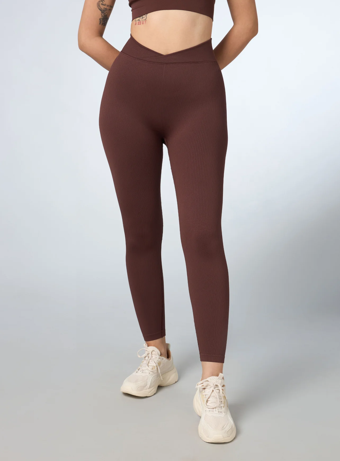 Women's Brown Cross Fit Seamless Tights