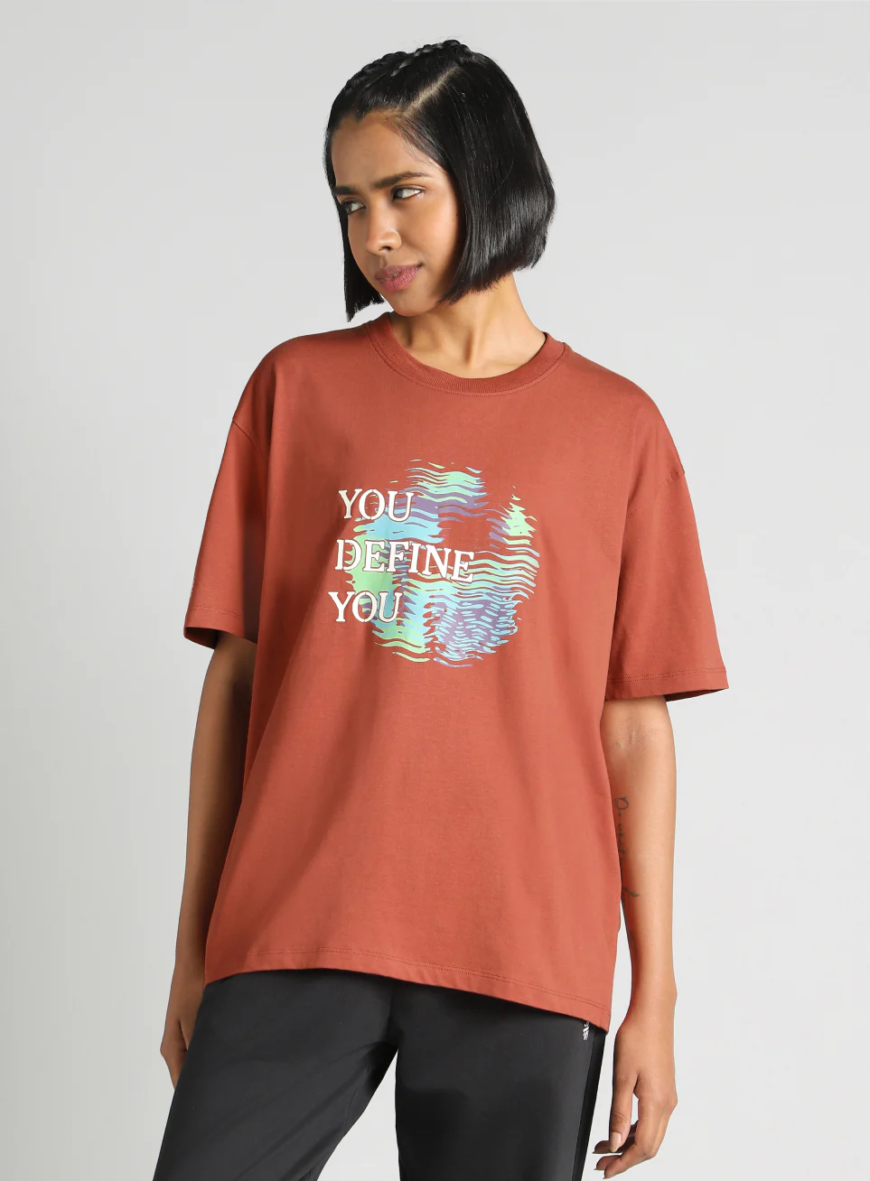 Women's Brown Graphic Oversized Fit T-Shirt