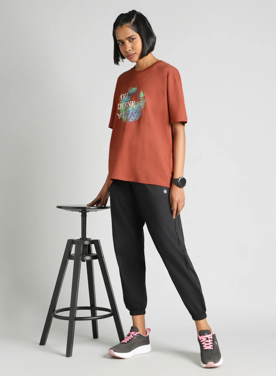Women's Brown Graphic Oversized Fit T-Shirt - Image 2