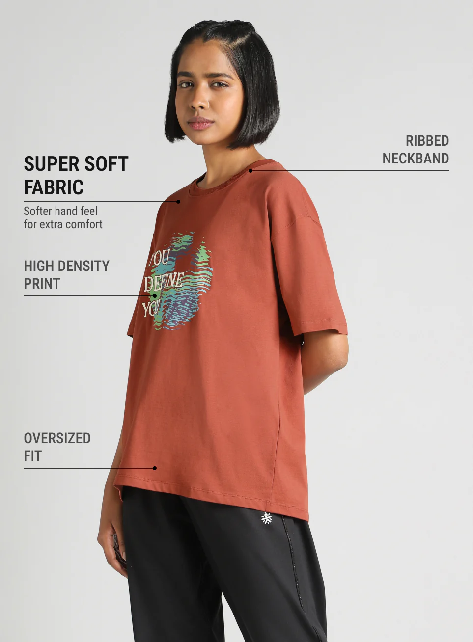 Women's Brown Graphic Oversized Fit T-Shirt - Image 5