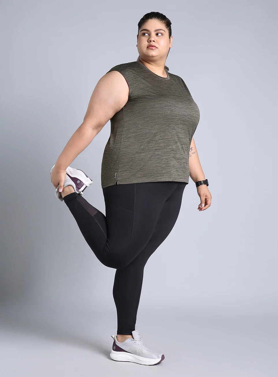 Women's Charcoal Melange Plus Size Training Tee - Image 2