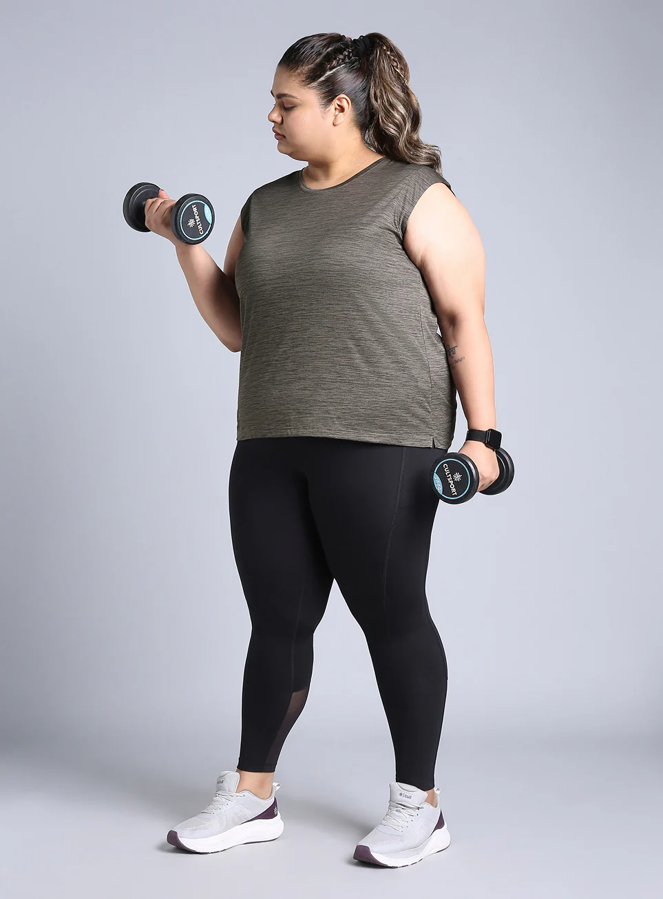 Women's Charcoal Melange Plus Size Training Tee - Image 3