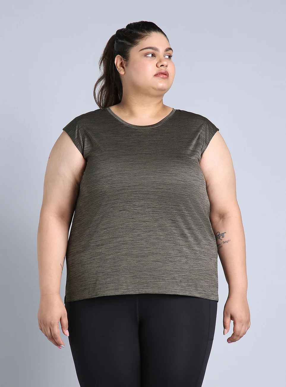 Women's Charcoal Melange Plus Size Training Tee - Image 4