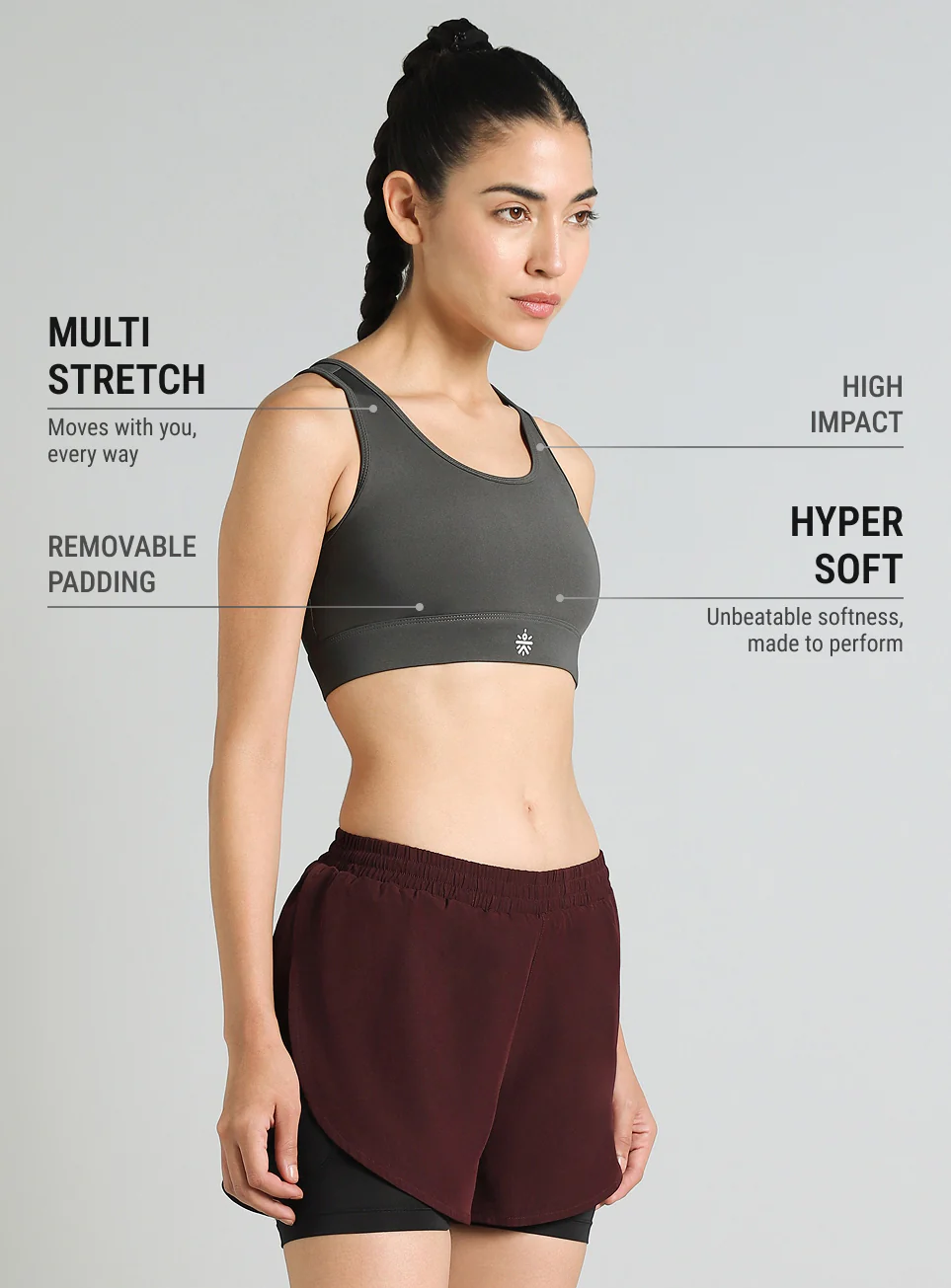 Women's Dark Grey Racer Back with Hook High Support Running Bra - Image 5