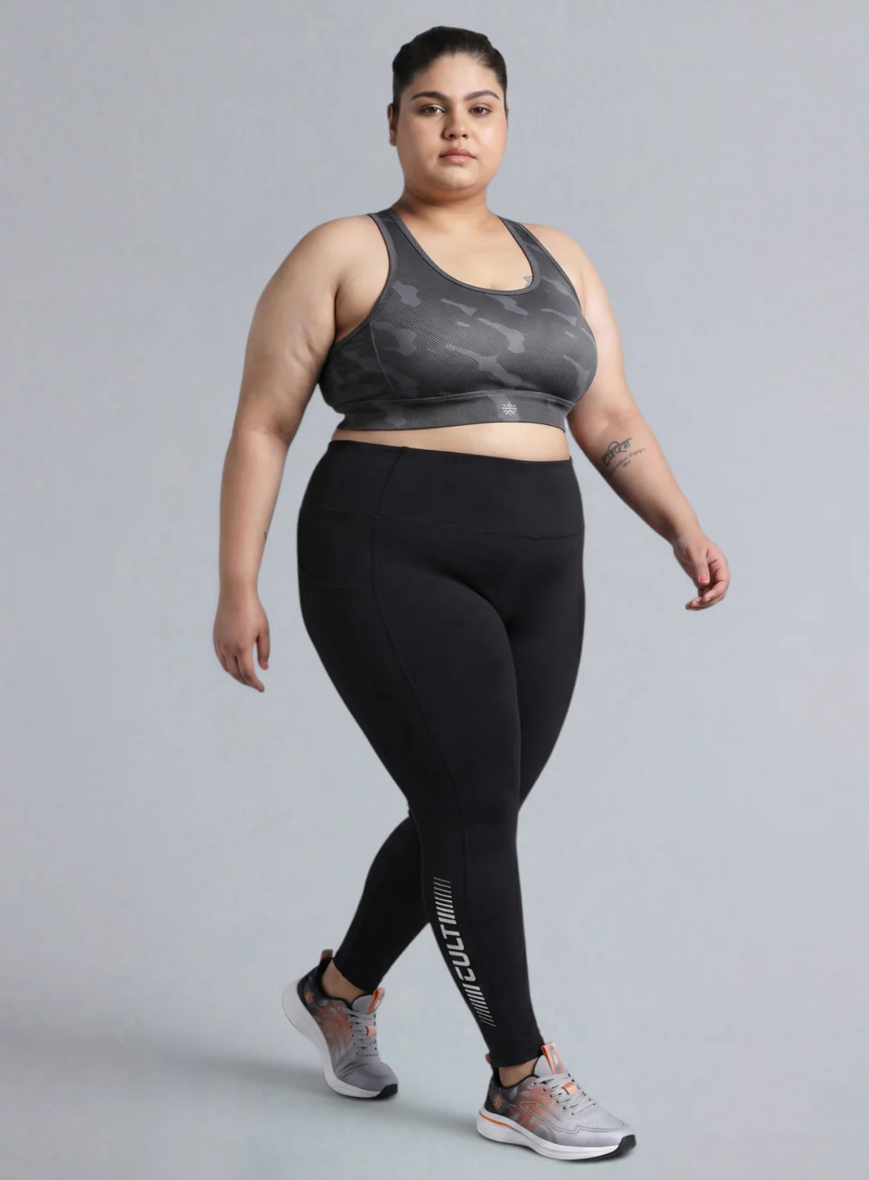 Women's Dark Grey Urban Camo Running High Support Plus Size Bra - Image 2