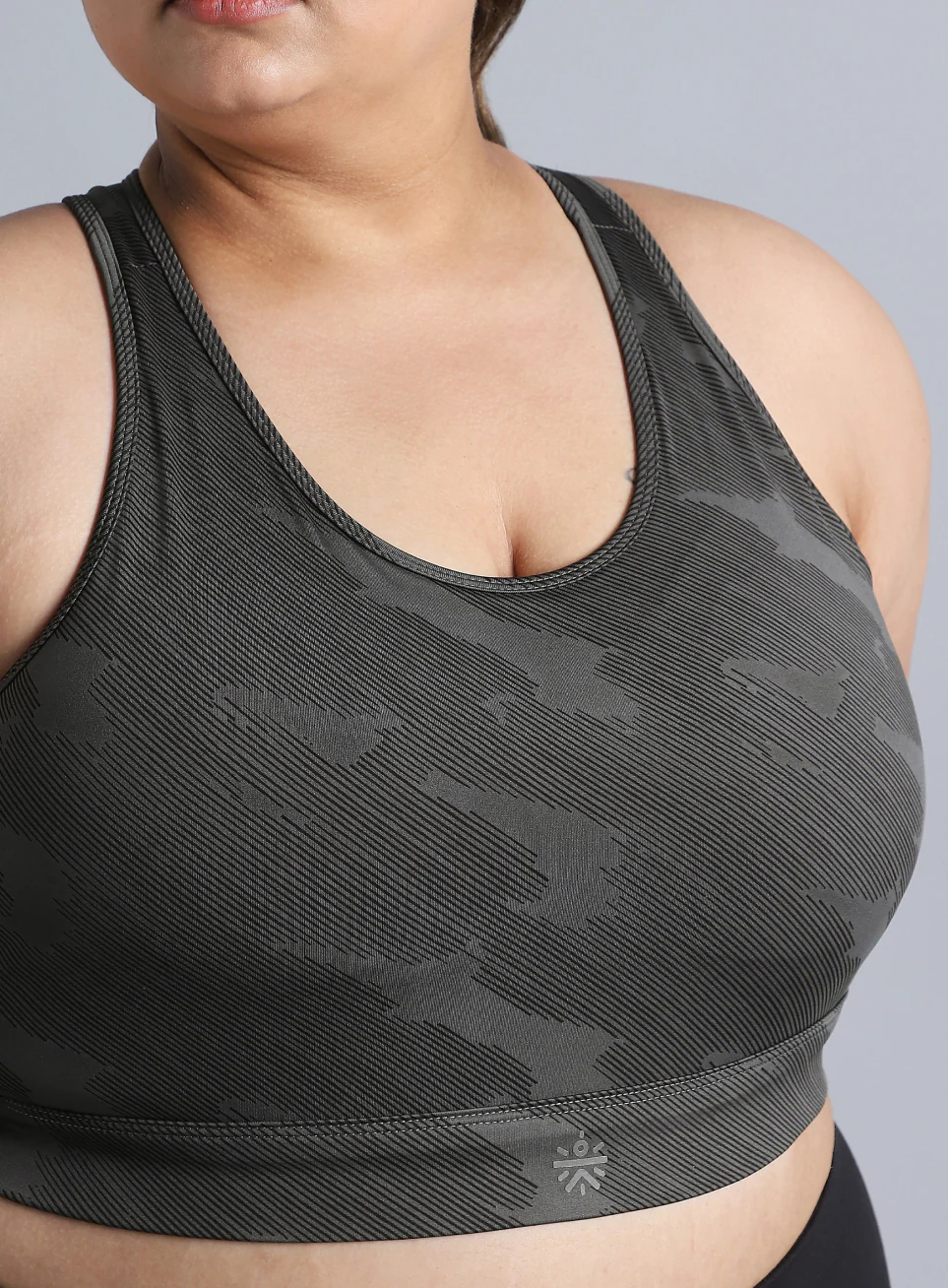 Women's Dark Grey Urban Camo Running High Support Plus Size Bra - Image 7