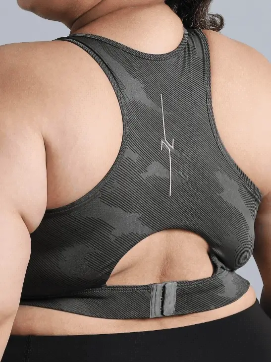 Women's Dark Grey Urban Camo Running High Support Plus Size Bra - Image 8