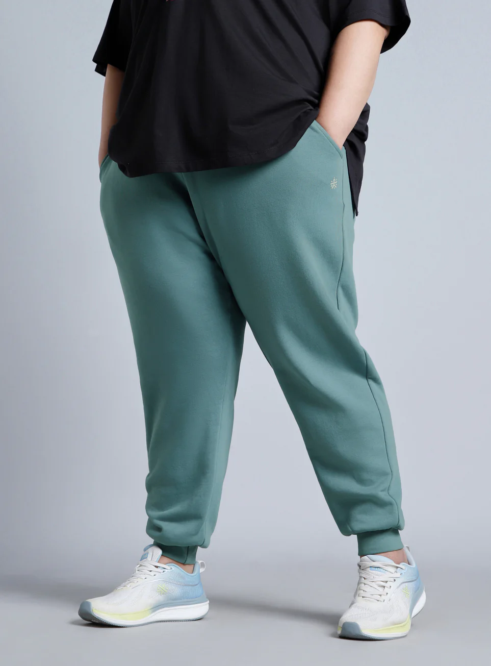 Women's Green Cotton Plus Size Everyday Joggers