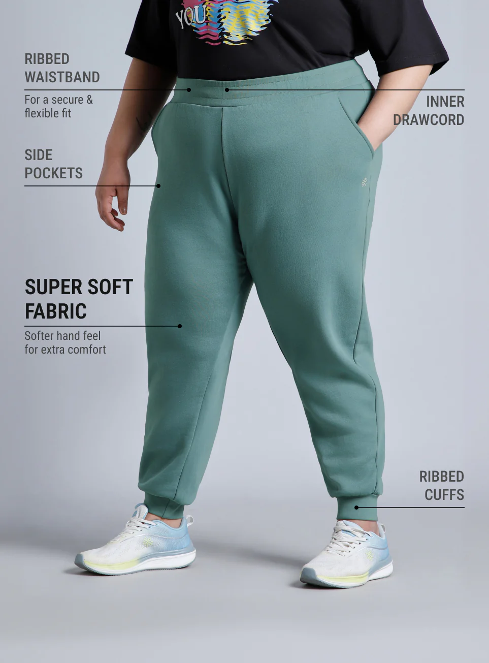 Women's Green Cotton Plus Size Everyday Joggers - Image 5