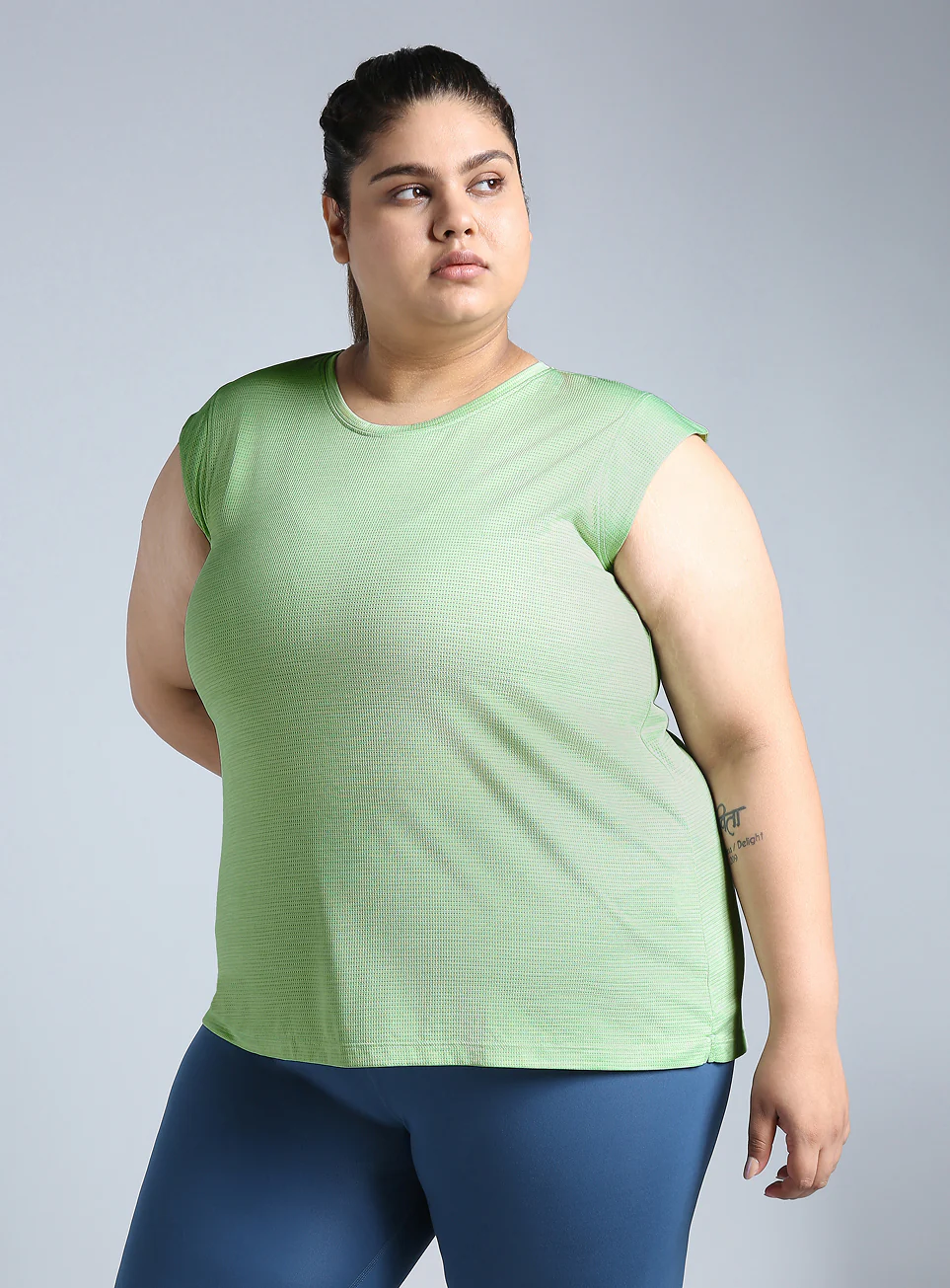 Women's Green Melange Plus Size Training Tee