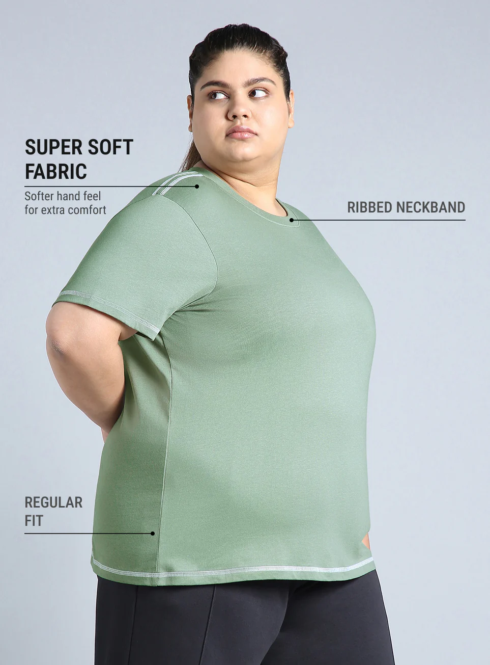 Women's Green Plus Size Back Vent Athleisure Tee - Image 5