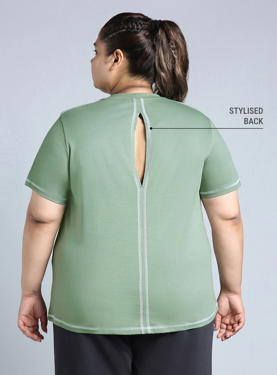 Women's Green Plus Size Back Vent Athleisure Tee - Image 6