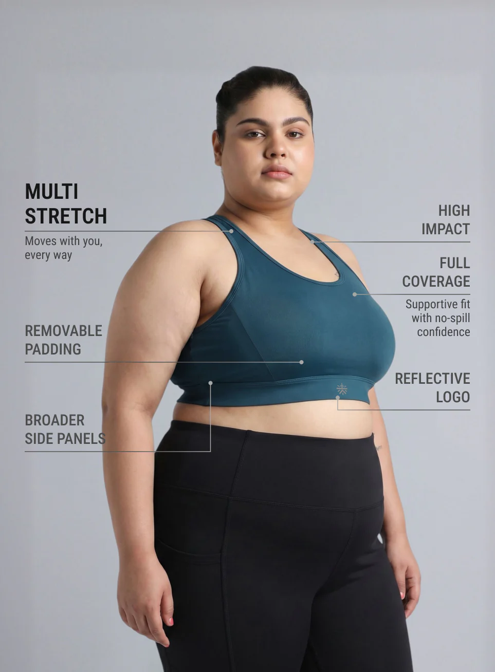 Women's Green Racer Back Hook Running High Support Plus Size Sports Bra - Image 5