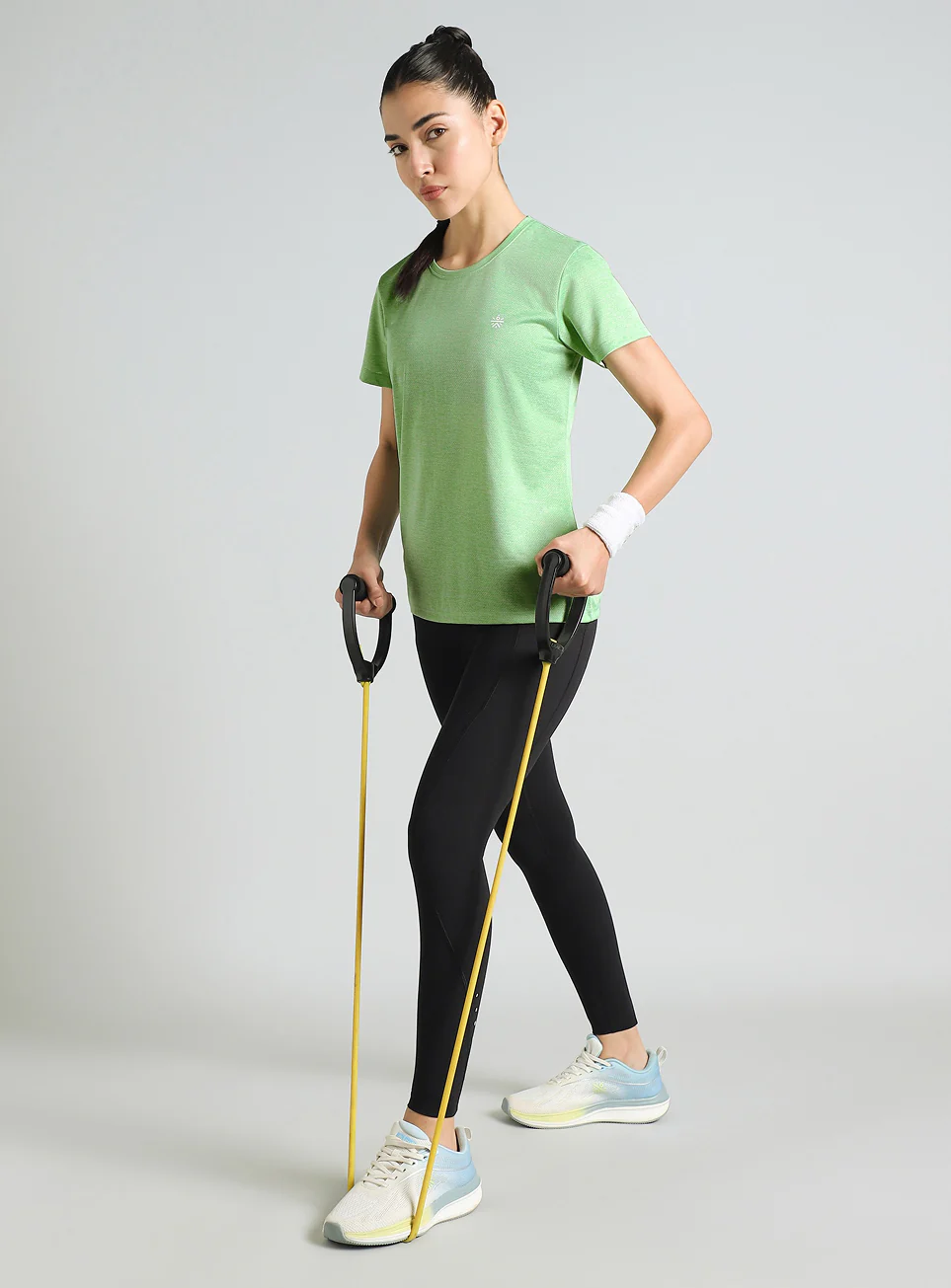 Women's Green Textured Active T-Shirt - Image 2