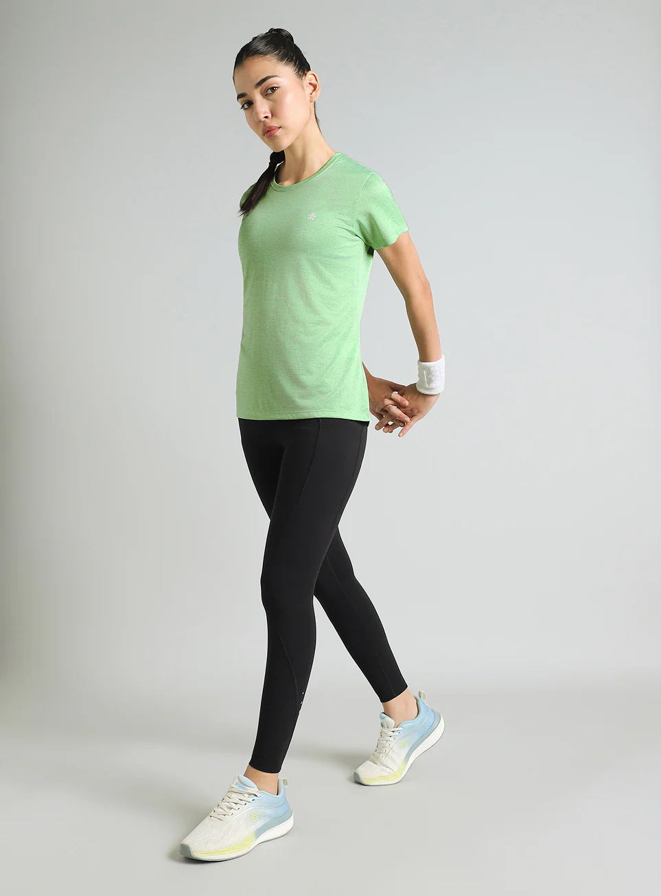 Women's Green Textured Active T-Shirt - Image 3
