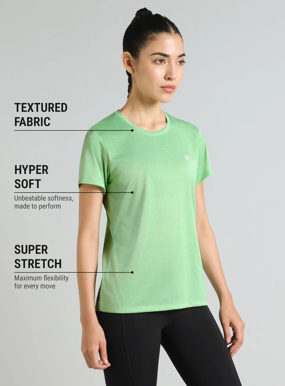 Women's Green Textured Active T-Shirt - Image 5