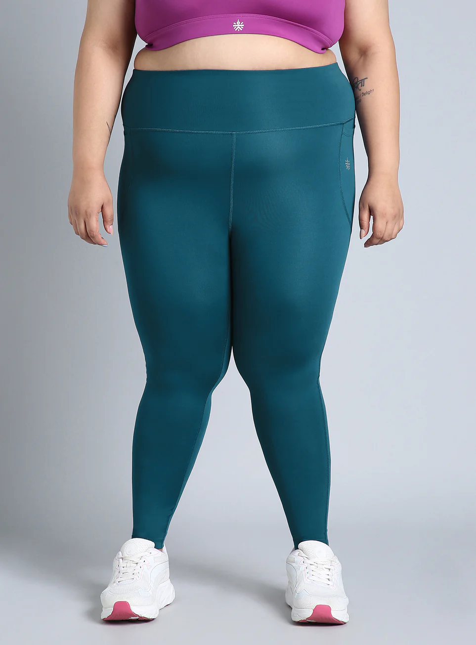 Women's Green Training Plus Size Tights - Image 4