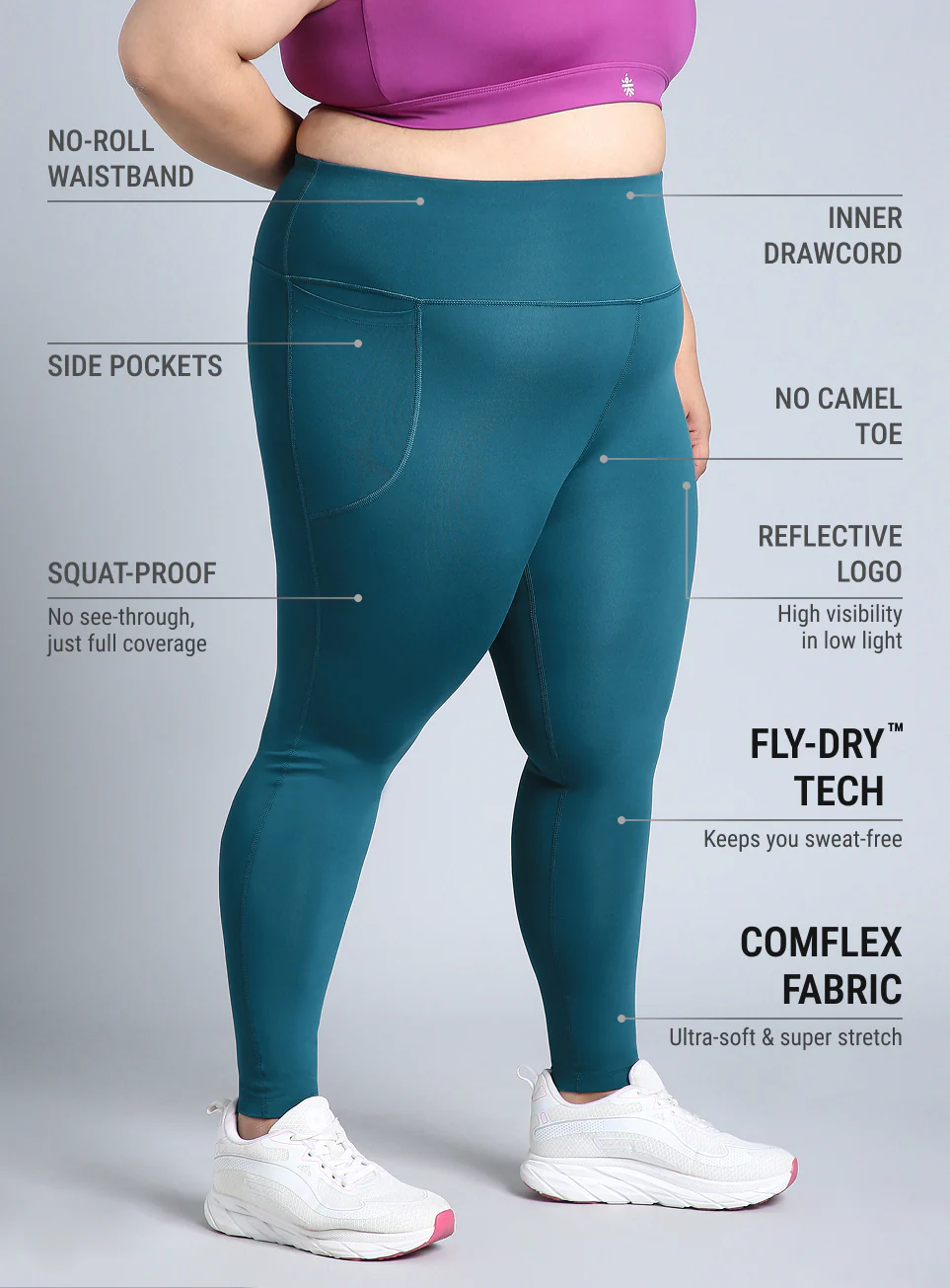 Women's Green Training Plus Size Tights - Image 5