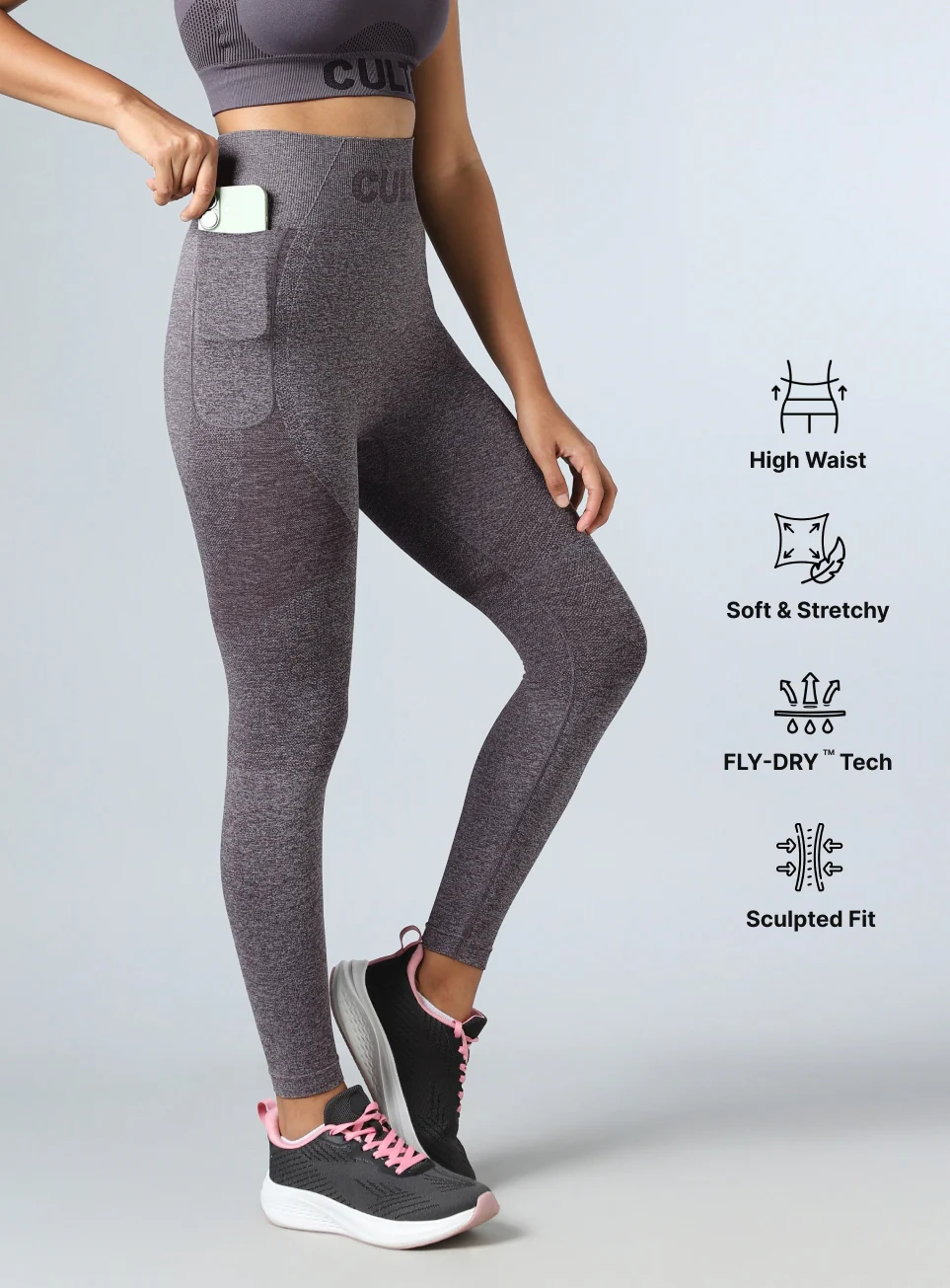 Women's Grey Contour Fit Seamless Tights - Image 5