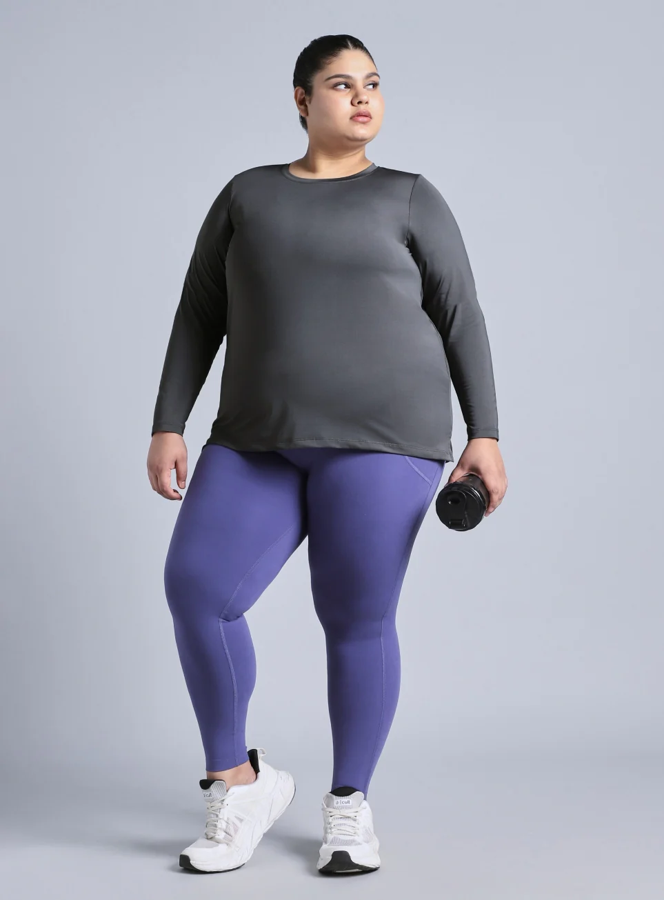 Women's Grey Full Sleeve Plus Size Training T-shirt - Image 2