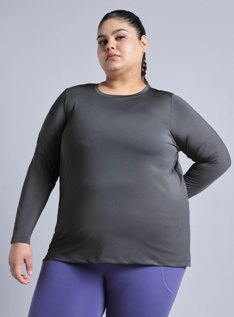 Women's Grey Full Sleeve Plus Size Training T-shirt - Image 4