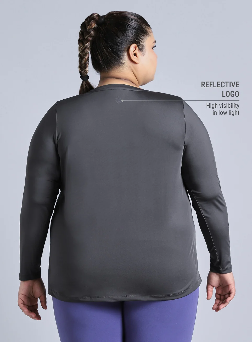 Women's Grey Full Sleeve Plus Size Training T-shirt - Image 6