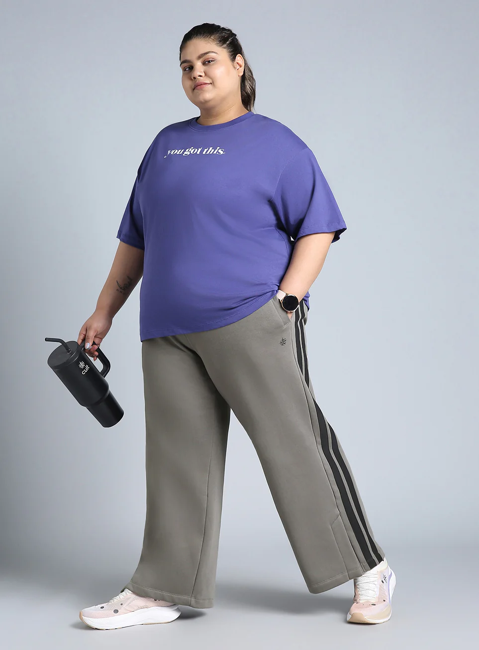 Women's Grey Plus Size Elevated Athleisure Trackpants - Image 3