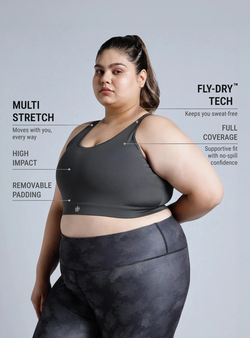 Women's Grey Racerback with Hook High Support Plus Size Sports Bra - Image 5