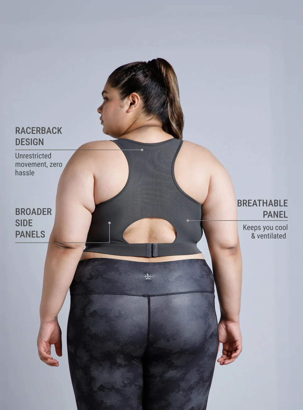 Women's Grey Racerback with Hook High Support Plus Size Sports Bra - Image 6