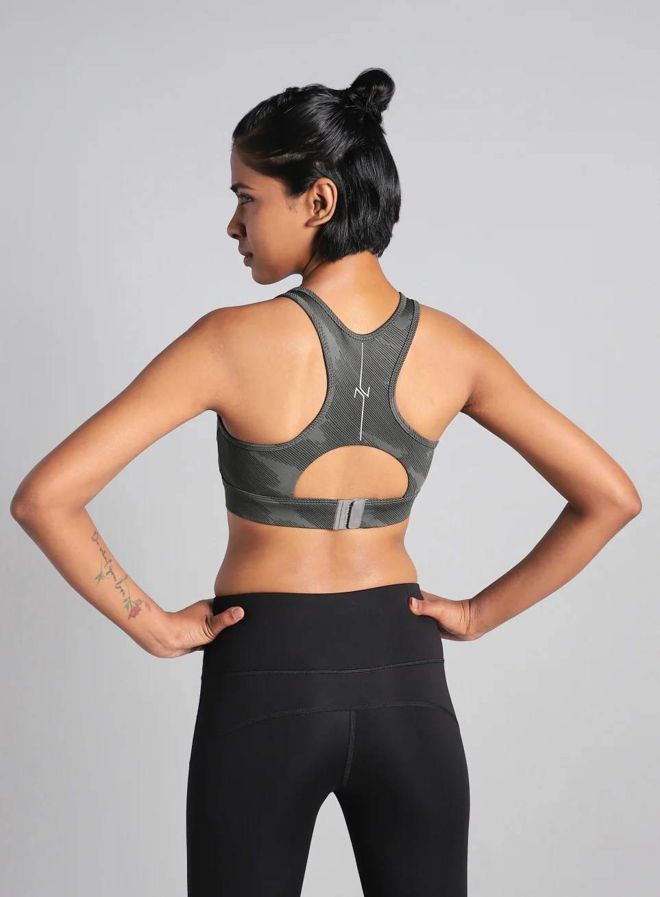 Women's Grey Urban Camo Running High Support Bra