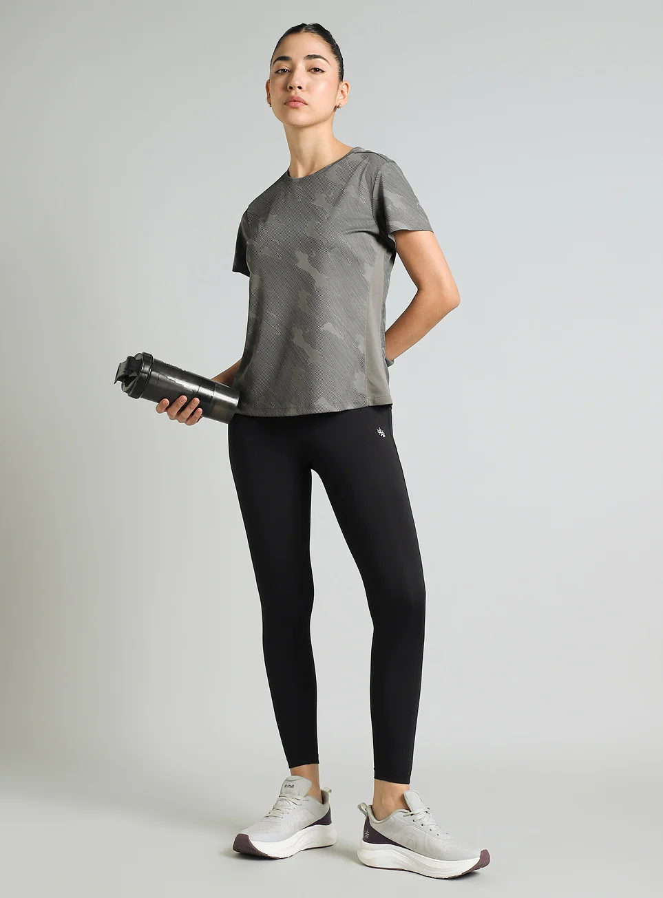 Women's Grey Urban Camo Running T-shirt - Image 3