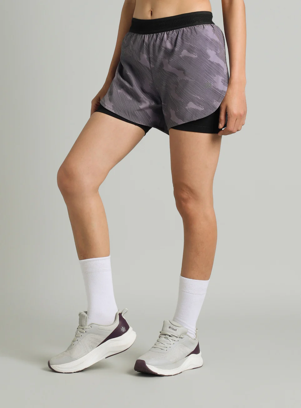 Women's Grey Urban Camo Shorts with Inbuilt Tights