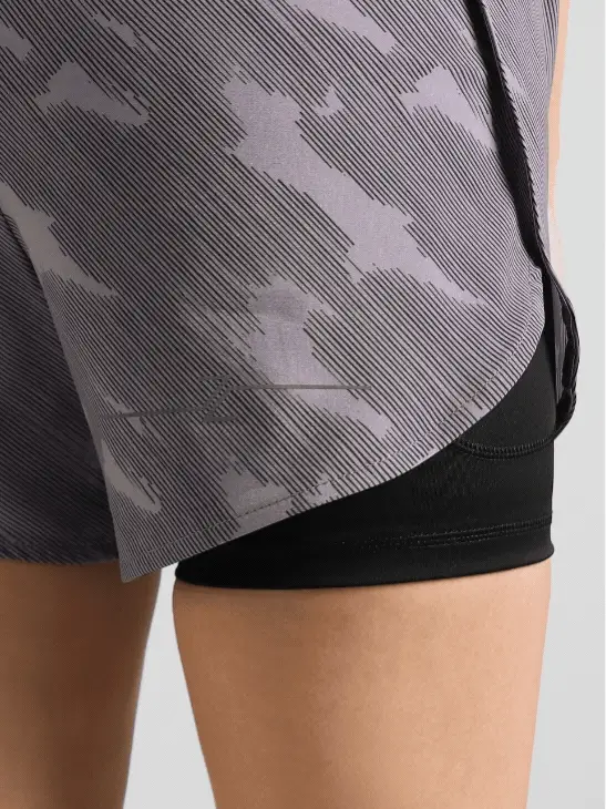 Women's Grey Urban Camo Shorts with Inbuilt Tights - Image 10