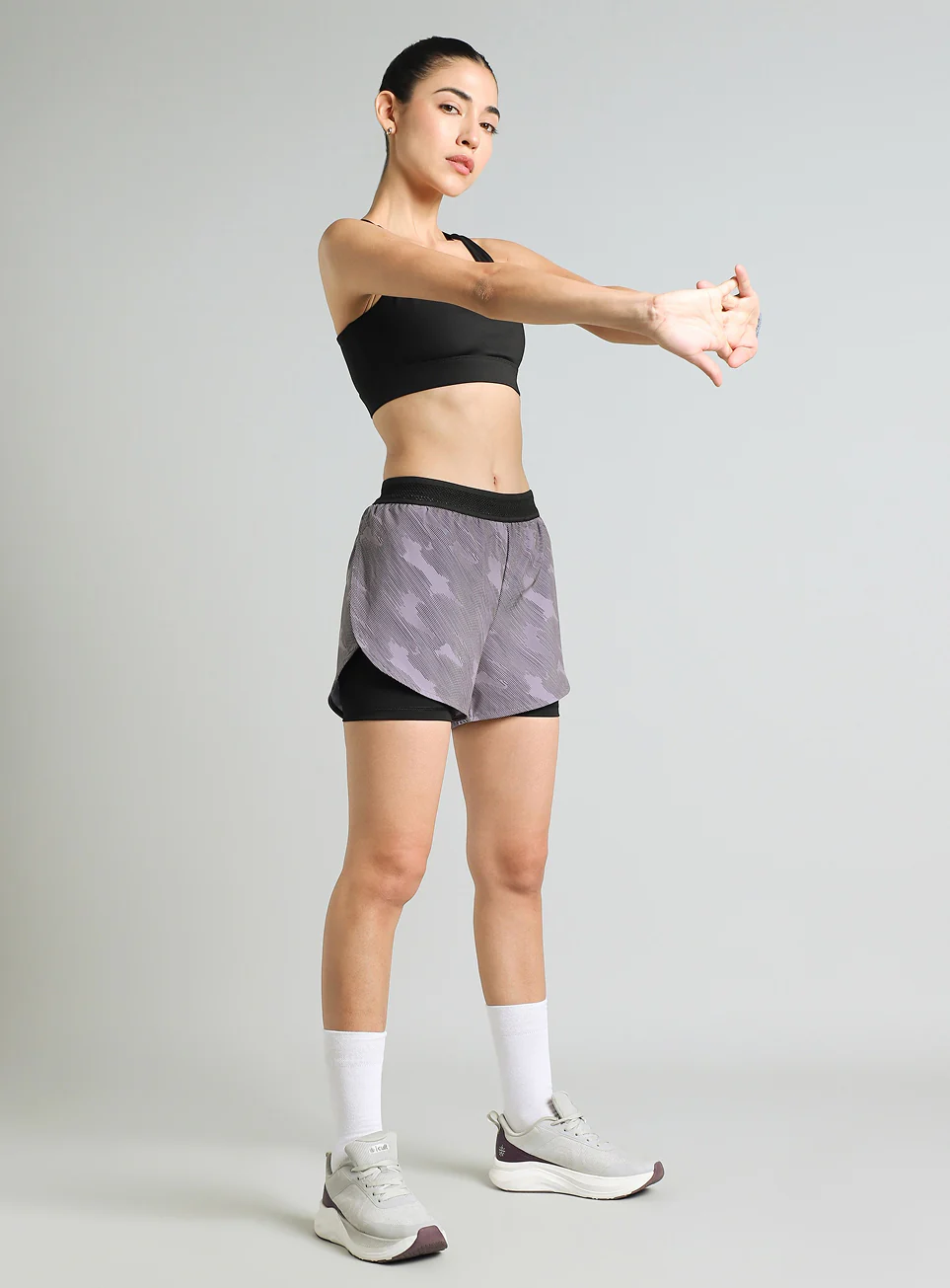 Women's Grey Urban Camo Shorts with Inbuilt Tights - Image 2