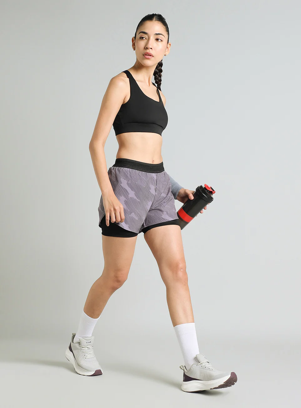 Women's Grey Urban Camo Shorts with Inbuilt Tights - Image 3