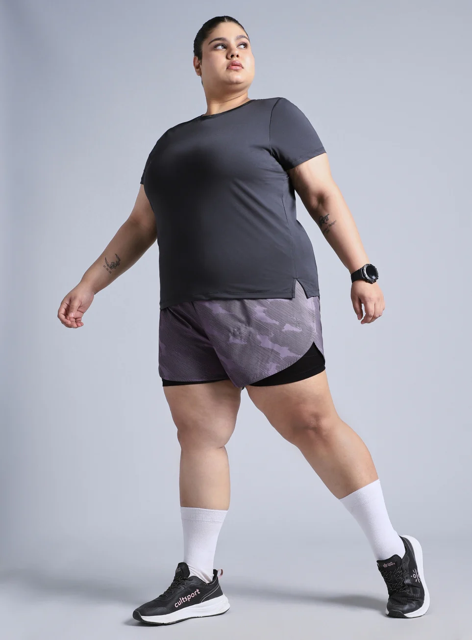 Women's Grey Urban Camo Shorts with Inner Tight Plus Size Shorts - Image 3